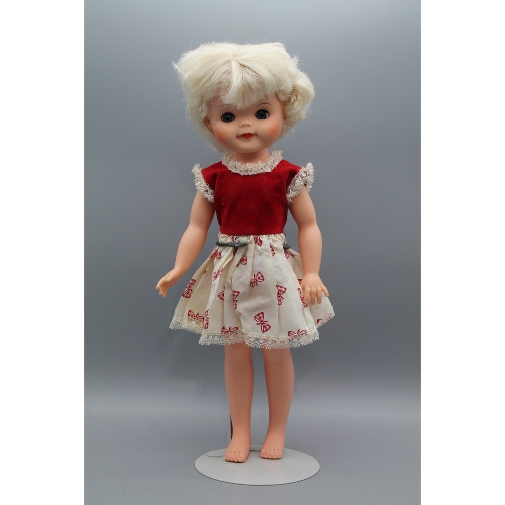 Vintage 1963 Kelloggs Premium Valerie Doll Blonde Sleep Eyes Red Dress 15"